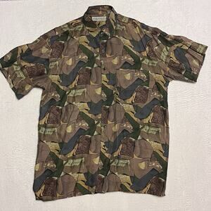 Vintage 1970s Huk-A-Poo Silk Shirt Men’s XL? 23x32 Disco Short Sleeve Patterned